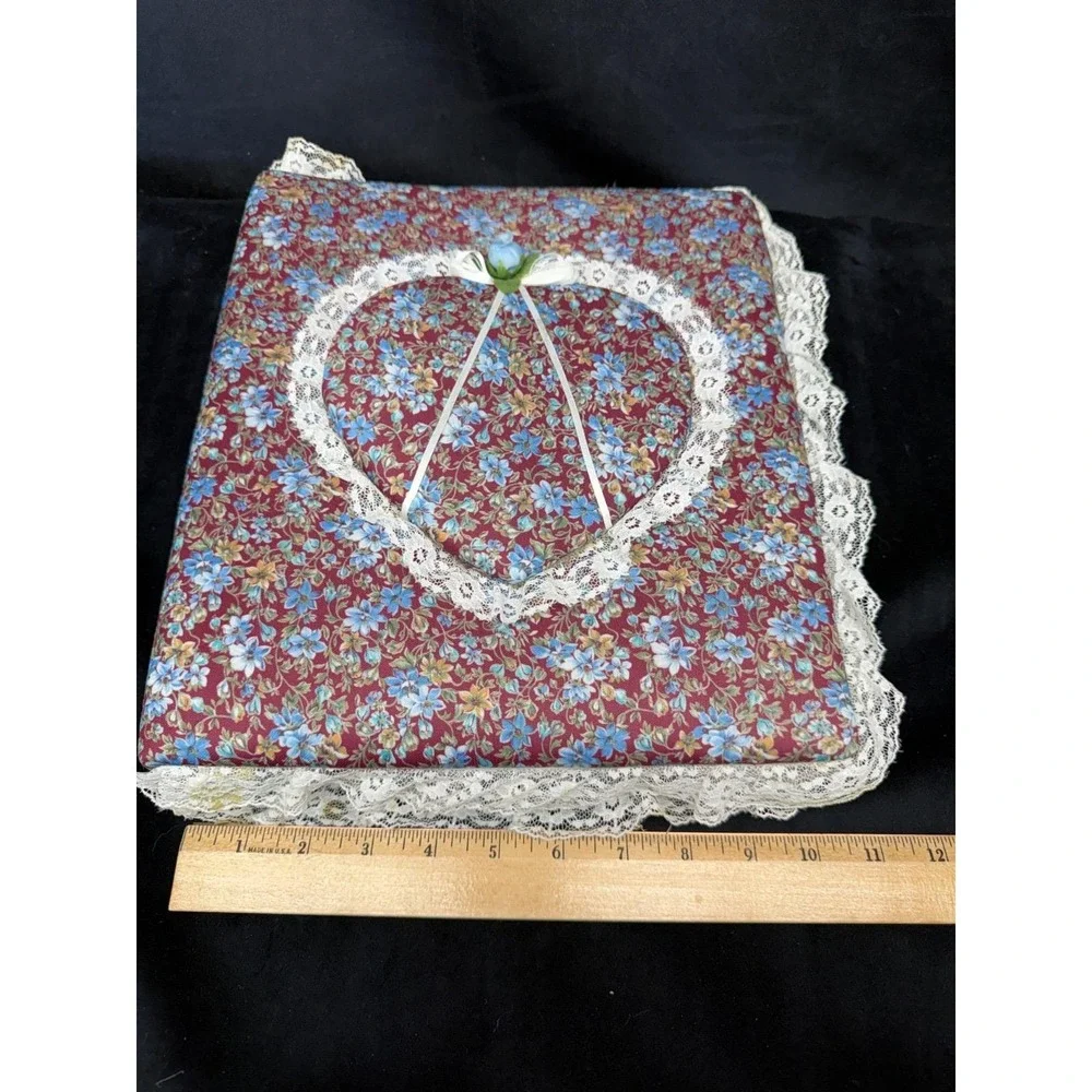 Vintage Photo Album Fabric Covered Padded Lace Trim Granny Core Cottage Heart